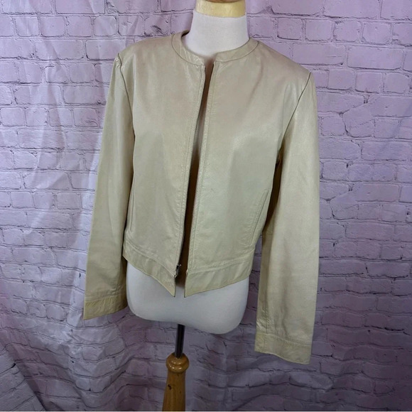 vintage express cream leather jacket sz 13/14 boho western streetwear - Picture 1 of 12